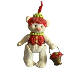Hallmark Gift Bearer Ornament 2005 4" Christmas Teddy Bear Holding Basket